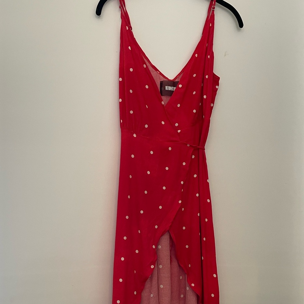 Reformation red wrap polka dot tank dress